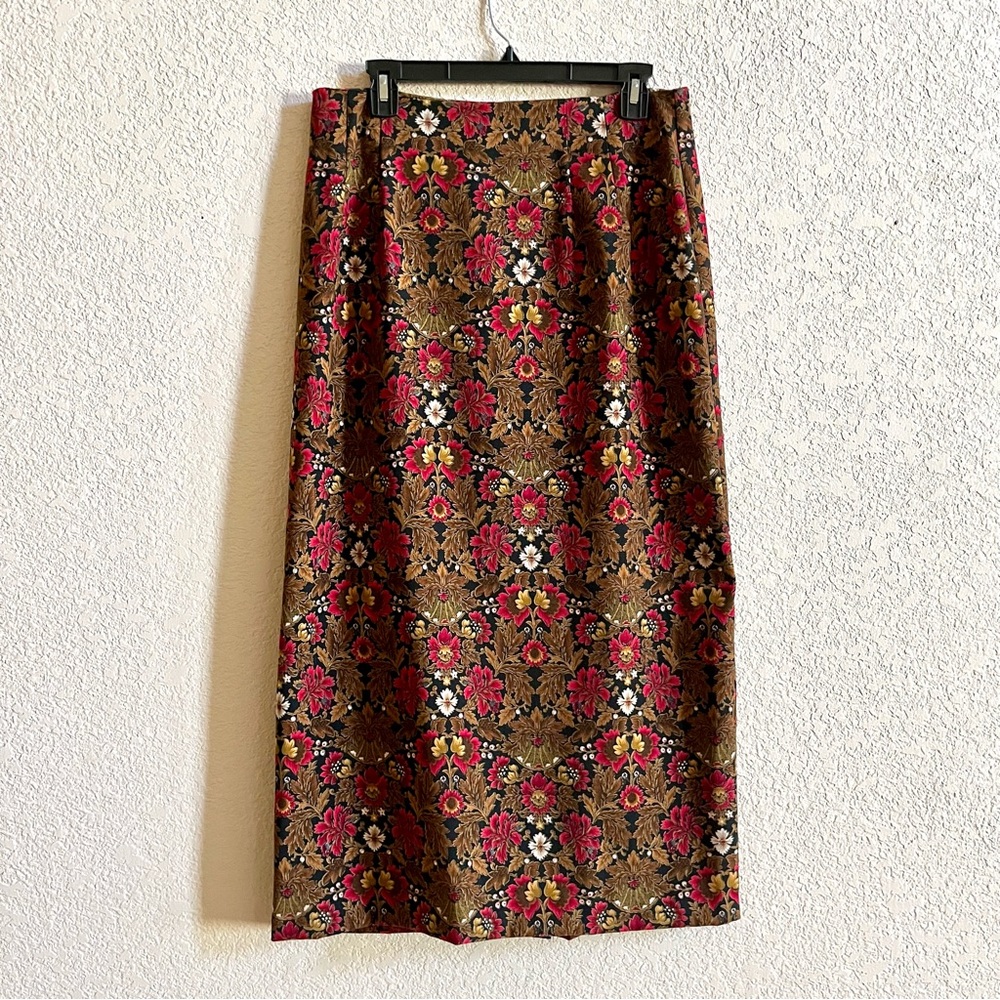 Vintage 90s Briggs Sz 12 Dark Floral Maxi‎ Skirt Back Slit Black Red Whimsigoth